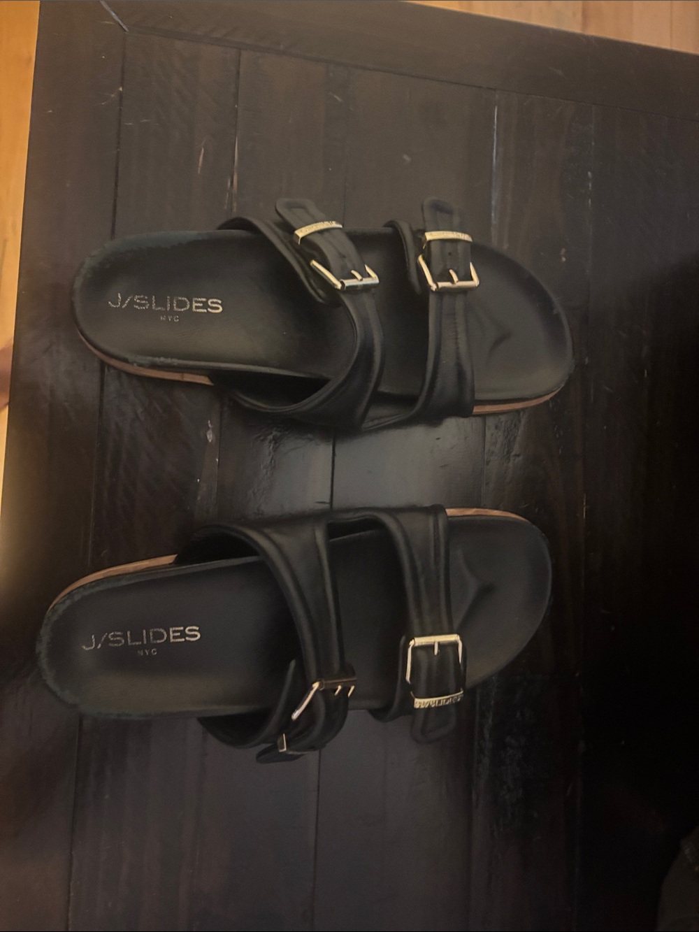 J/Slides Black Double-Buckle Slide Sandals